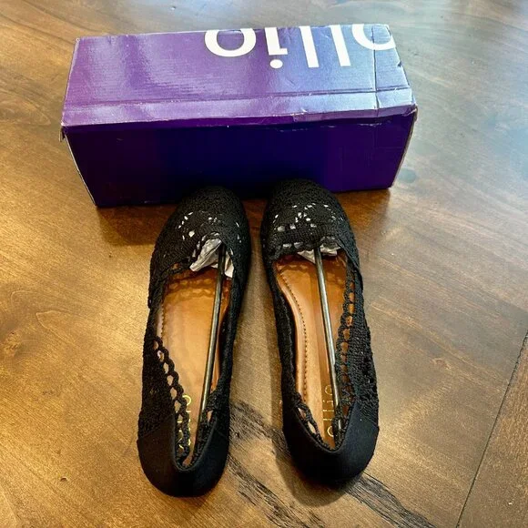 NEW - Ollio Women's Lace Ballet Breathable Flats - Black - Picture 2 of 5